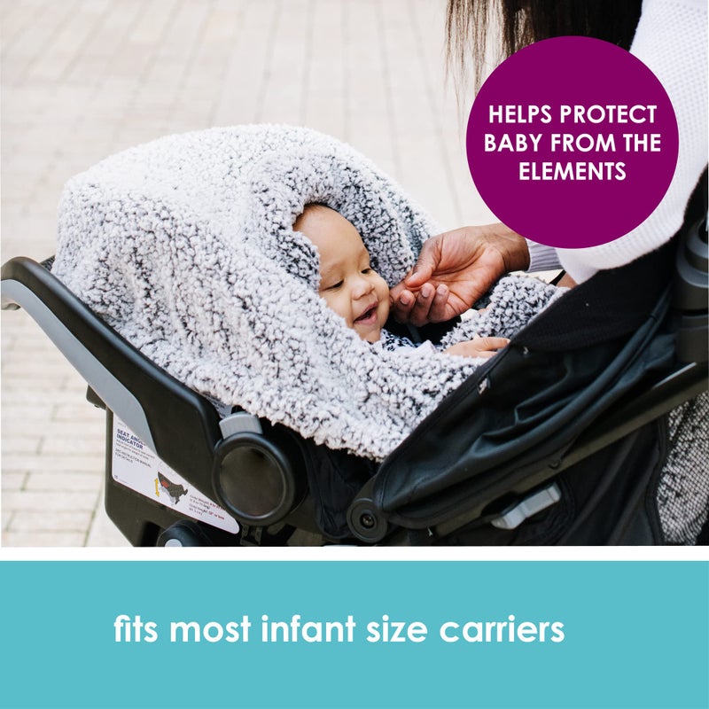 JJ Cole Winter Baby Car Seat Cover - Winter Car Seat Cover for Baby Seat or Stroller - Infant Car Seat Covers with Warm Sherpa Lining - Cuddly Gray - Image 2